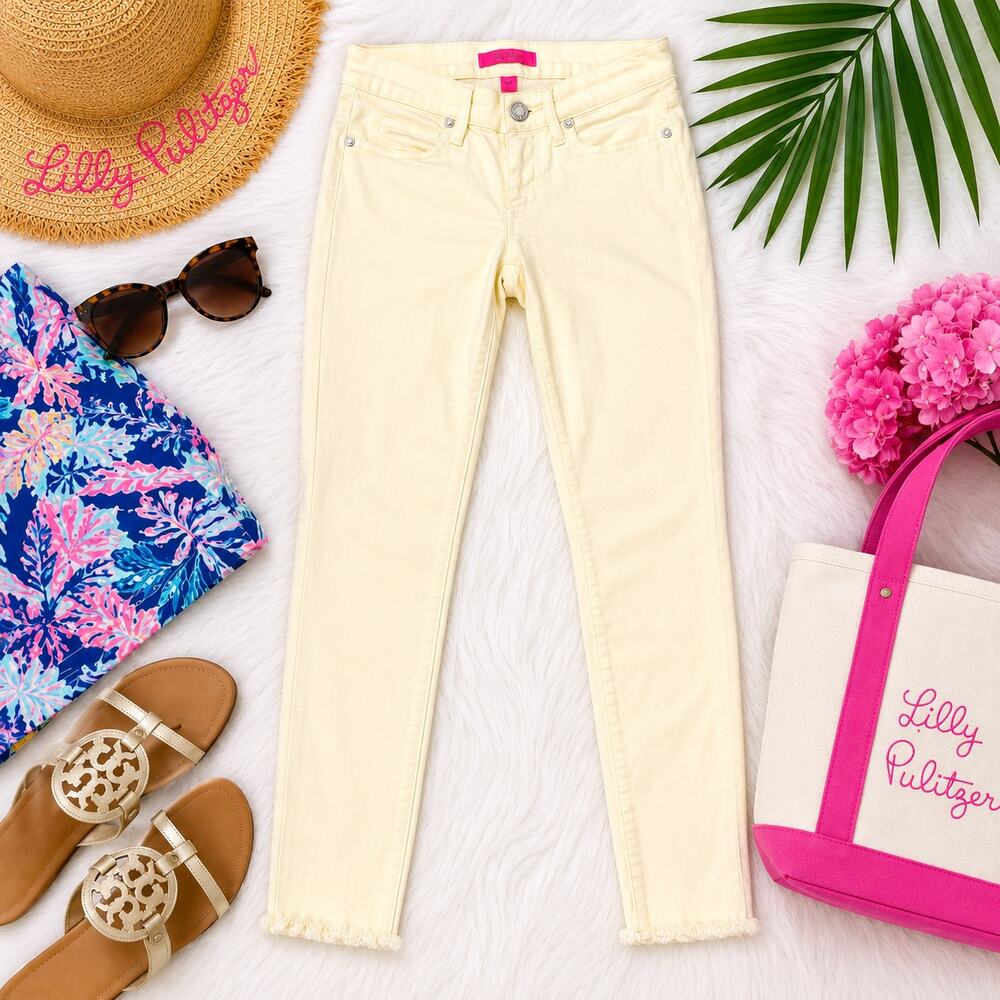Lilly Pulitzer Yellow Skinny Ankle Jeans Raw Hem Size 0